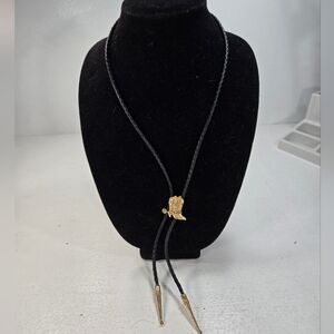 Cowboy Boots Goltone & Rhinestone Bolo Tie Necklace